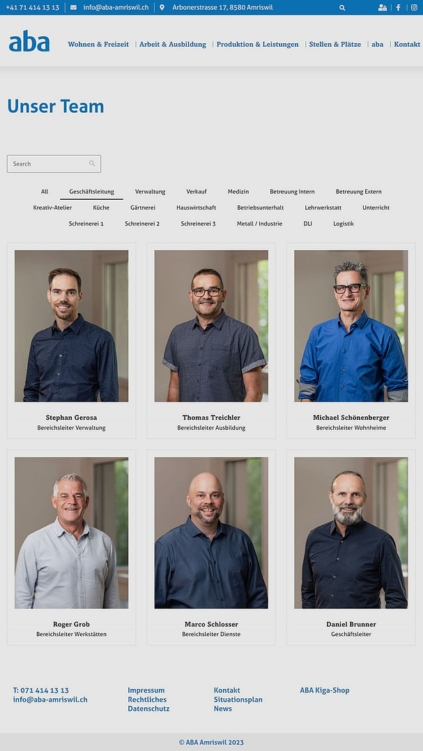Die Mitarbeiterfotos aus St. Gallen zeigen die Geschäftsleitung vom ABA Amriswil