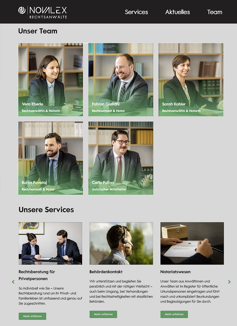 Verwende Mitarbeiterfotos aus St. Gallen für die Webseiten