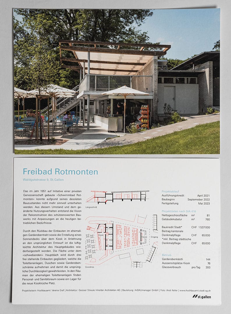 Der Architekturfotograf aus St. Gallen präsentiert Schwimmbad Postkarte